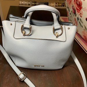 London Fog Light Blue Satchel with Crossbody Strap and Silver Hardware